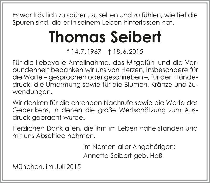  Traueranzeige für Thomas Seibert vom 04.07.2015 aus 