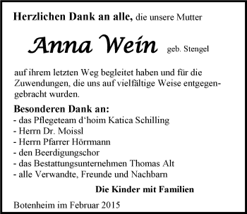 Traueranzeige von Anna Wein 