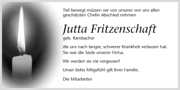 Traueranzeige von Jutta Fritzenschaft 