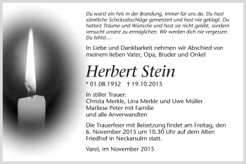 Traueranzeige von Herbert Stein 