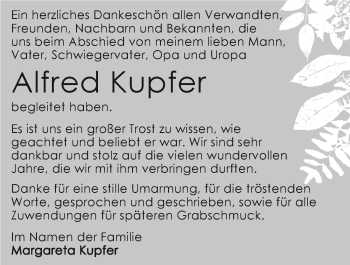 Traueranzeige von Alfred Kupfer 