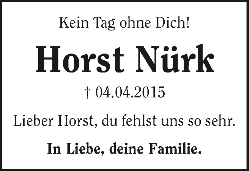  Traueranzeige für Horst Nürk vom 04.04.2016 aus 