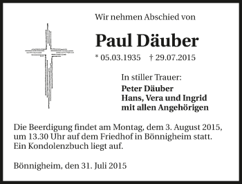 Traueranzeige von Paul Däuber 