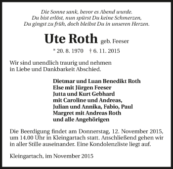 Traueranzeige von Ute Roth 