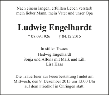 Traueranzeige von Ludwig Engelhardt 