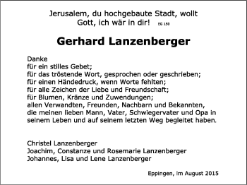 Traueranzeige von Gerhard Lanzenberger 