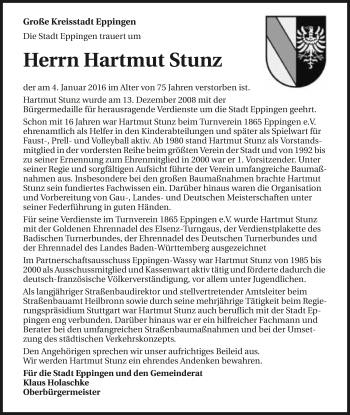 Traueranzeige von Hartmut Stunz 