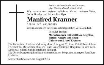Traueranzeige von Manfred Kranner 