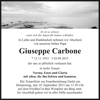 Traueranzeige von Giuseppe Carbone 