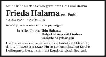 Traueranzeige von Frieda Halama 