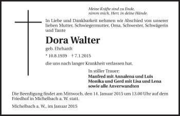 Traueranzeige von Dora Walter 