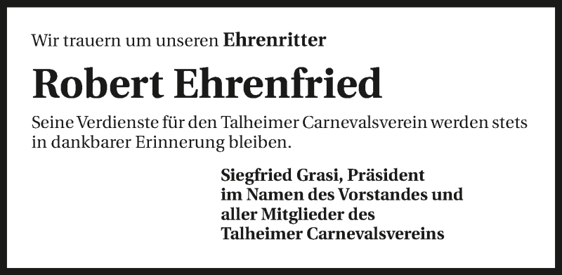  Traueranzeige für Robert Ehrenfried vom 23.07.2015 aus 