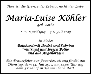 Traueranzeige von Maria-Luise Köhler 