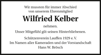 Traueranzeige von Wilfried Kelber 