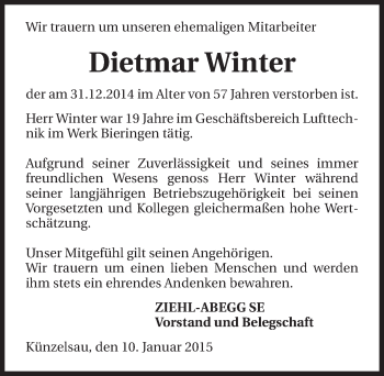 Traueranzeige von Dietmar Winter 