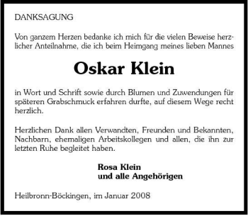 Traueranzeige von Oskar Klein 