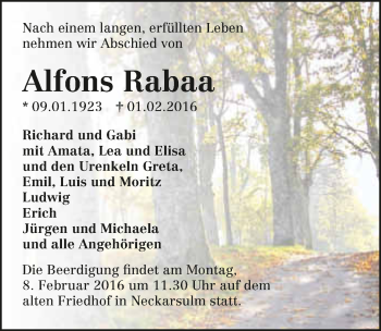 Traueranzeige von Alfons Rabaa 
