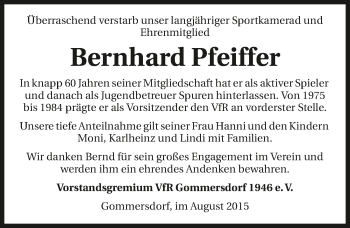 Traueranzeige von Bernhard Pfeiffer 