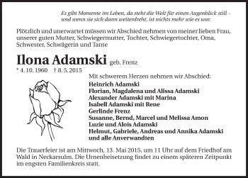 Traueranzeige von Ilona Adamski 