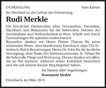 Traueranzeige von Rudi Merkle 