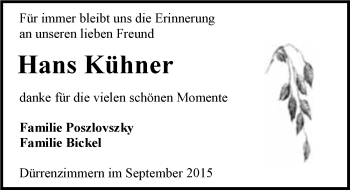 Traueranzeige von Hans Kühner 
