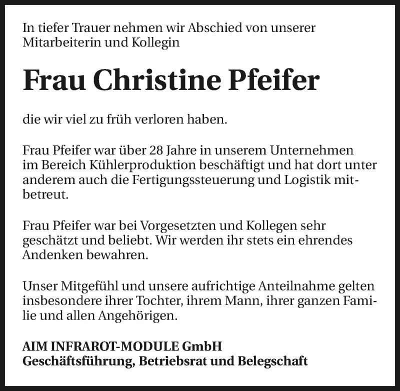  Traueranzeige für Christine Pfeifer vom 27.06.2015 aus 