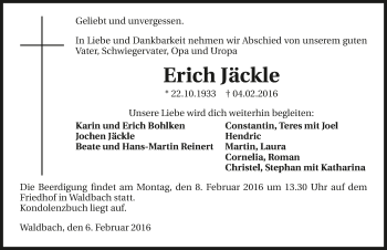 Traueranzeige von Erich Jäckle 