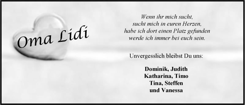  Traueranzeige für Lidi Walter vom 15.04.2015 aus 