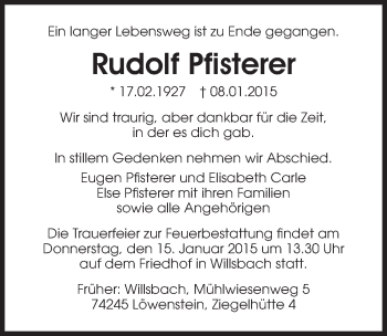 Traueranzeige von Rudolf Pfisterer 