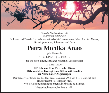 Traueranzeige von Petra Monika Anao 