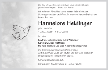 Traueranzeige von Hannelore Heidinger 