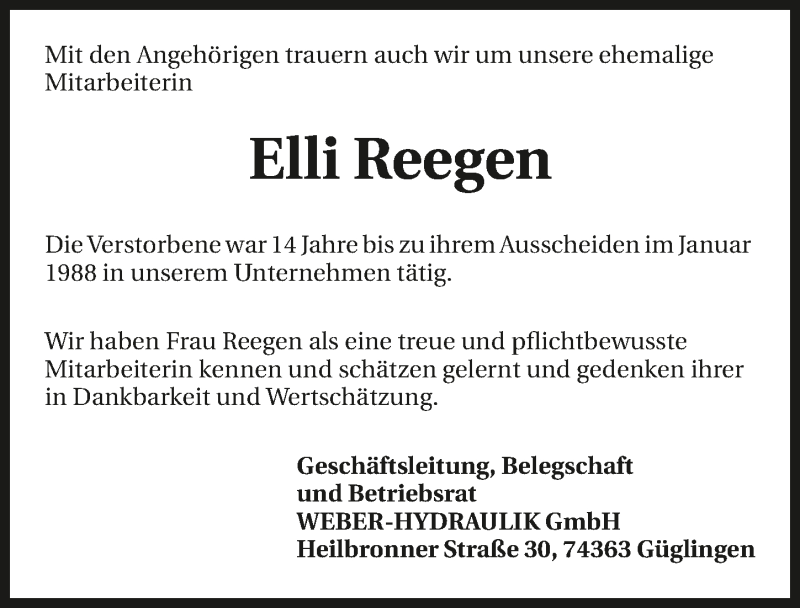  Traueranzeige für Elli Reegen vom 10.05.2016 aus 