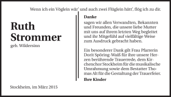 Traueranzeige von Ruth Strommer 