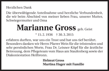 Traueranzeige von Marianne Gross 