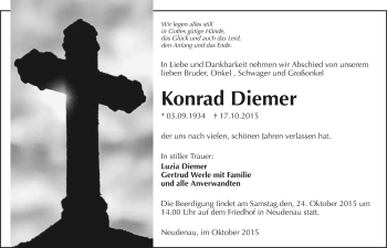 Traueranzeige von Konrad Diemer 