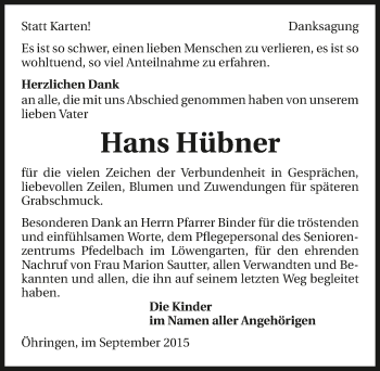 Traueranzeige von Hans Hübner 