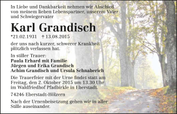 Traueranzeige von Karl Grandisch 