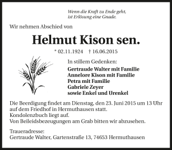 Traueranzeige von Helmut Kison 