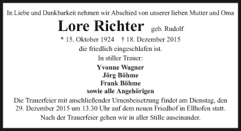 Traueranzeige von Lore Richter 
