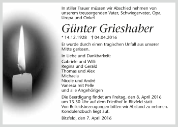 Traueranzeige von Günter Grieshaber 