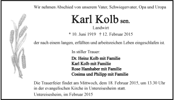Traueranzeige von Karl Kolb 