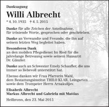 Traueranzeige von Willi Albrecht 