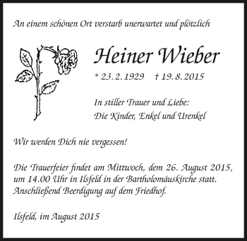 Traueranzeige von Heiner Wieber 