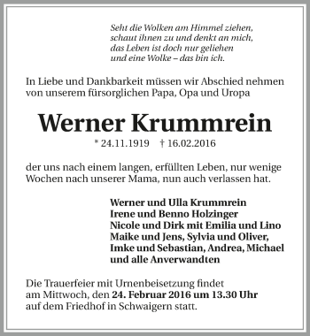 Traueranzeige von Werner Krummrein 