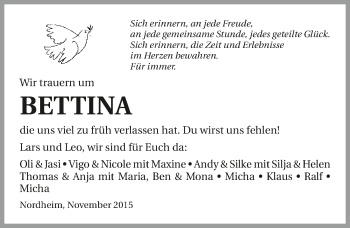 Traueranzeige von Bettina Flinspach 