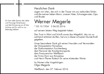 Traueranzeige von Werner Megerle 
