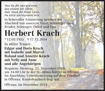 Traueranzeige von Herbert Krach 