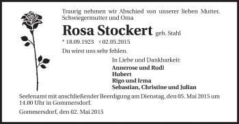 Traueranzeige von Rosa Stockert 