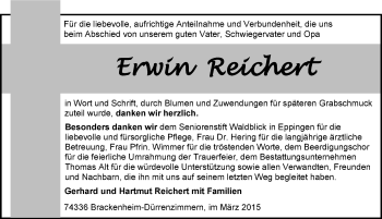 Traueranzeige von Erwin Reichert 