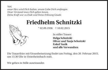 Traueranzeige von Friedhelm Schnitzki 